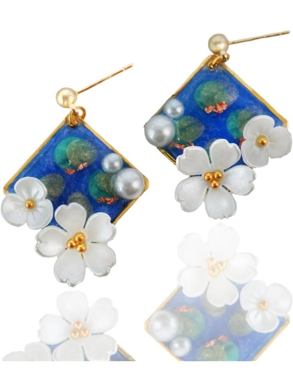 Handmade Lotus Resin Dangle Earrings, 925 Silver Floral Jewelry, Unique Gift